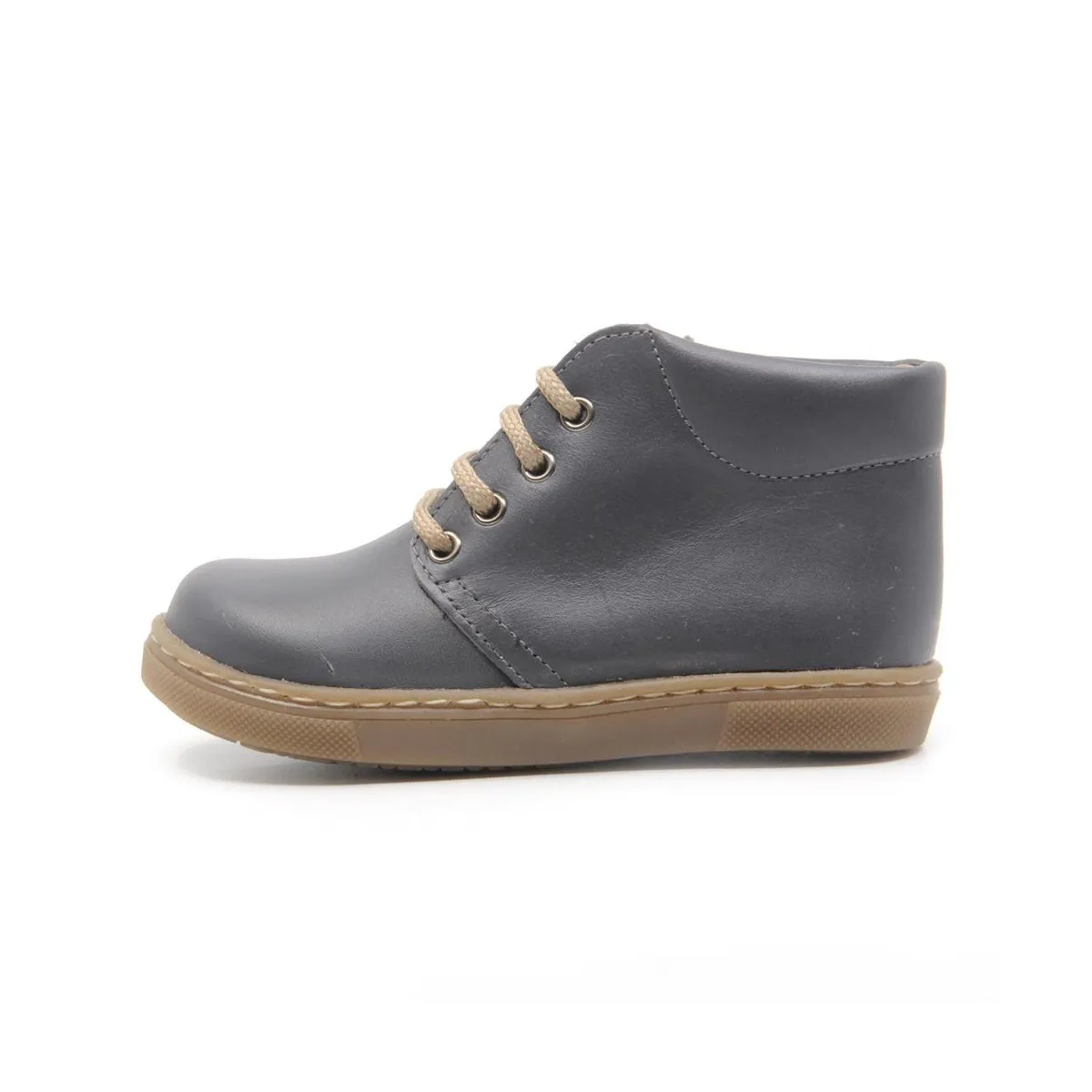 Chaussures enfant à lacets en cuir lisse - Gris