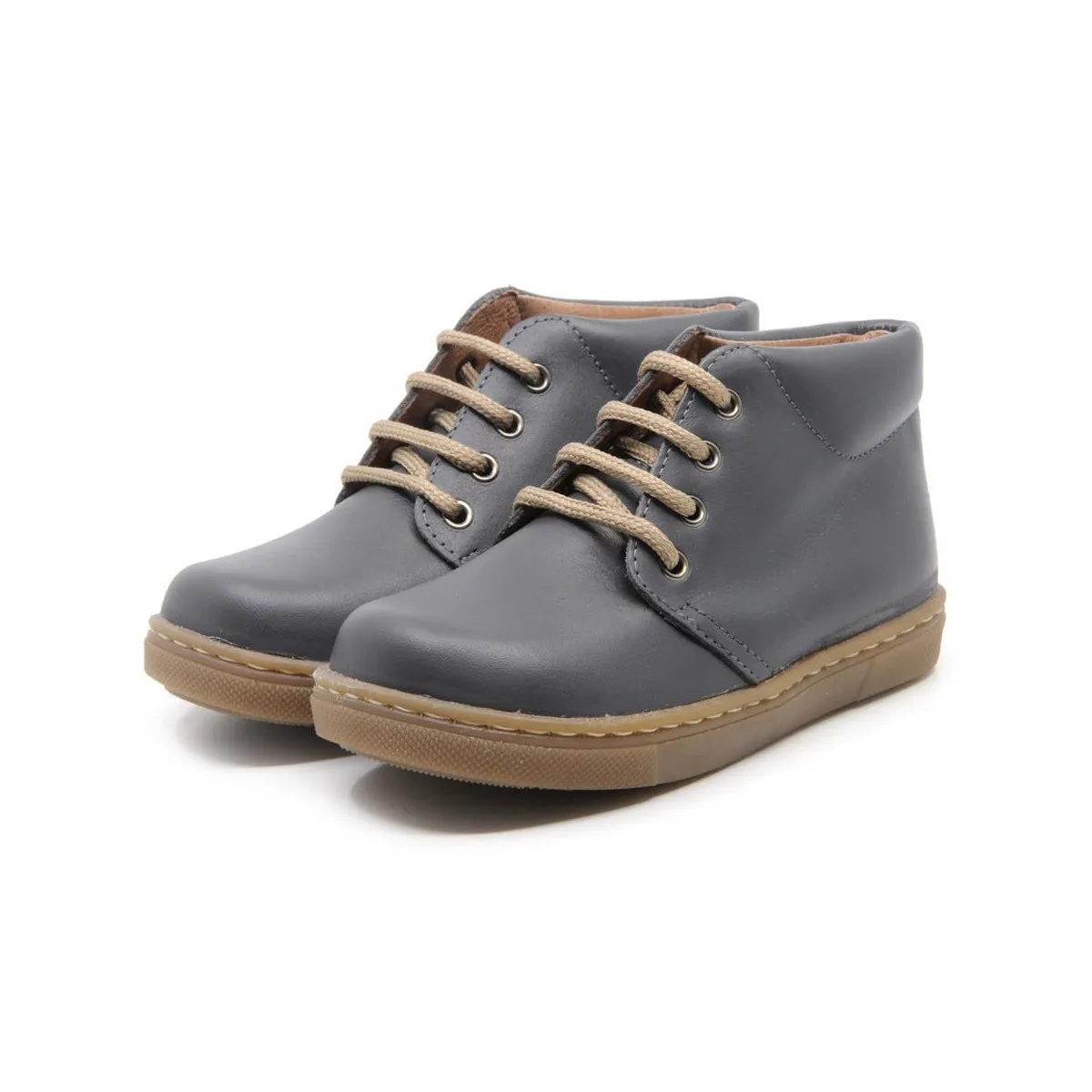 Chaussures enfant à lacets en cuir lisse - Gris