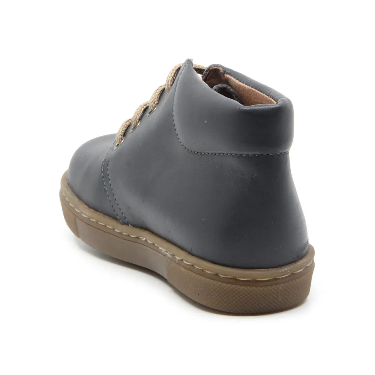 Chaussures enfant à lacets en cuir lisse - Gris