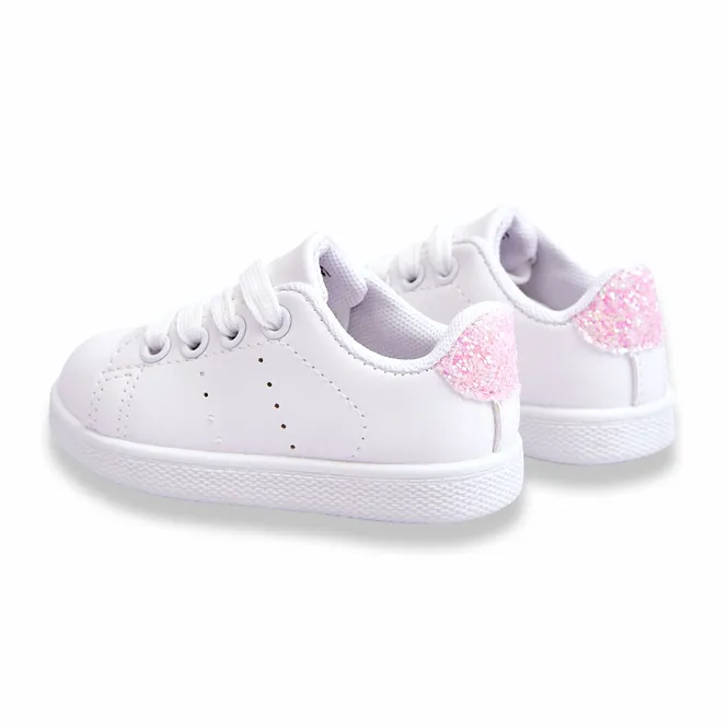 Chaussures Sport Enfant Blanc et Rose Brillant blanche