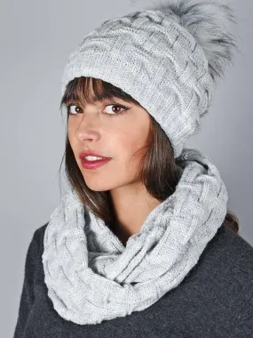 Ensemble Snood Bonnet Nora - Made in UE - Gris clair