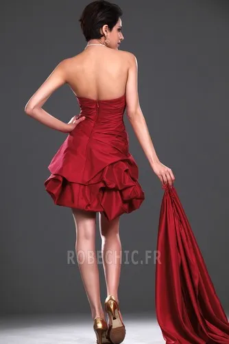 Robe de Cocktail Asymétrique Bustier Perlé Corsage plissé Hiver