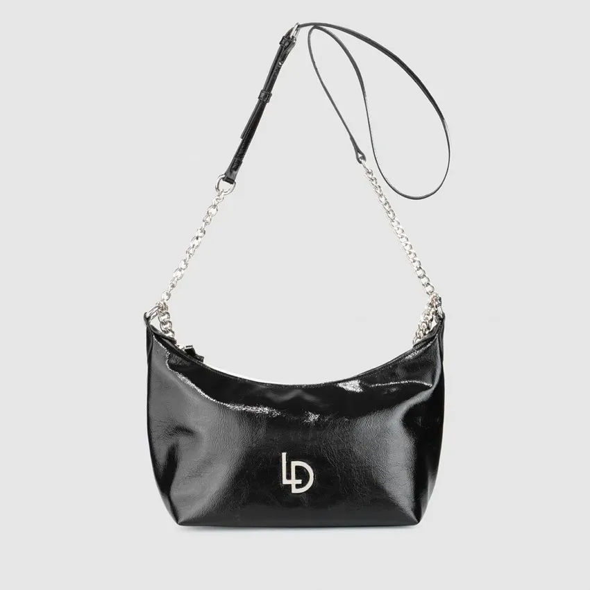 Sac bandoulière avec chaîne effet cuir noir. I LODI Sacs pour femme online.