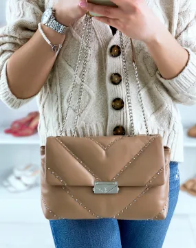 Sac bandoulière beige à clous argentés 