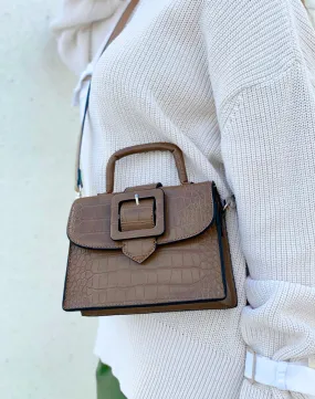 Sac à bandoulière mini taupe effet croco