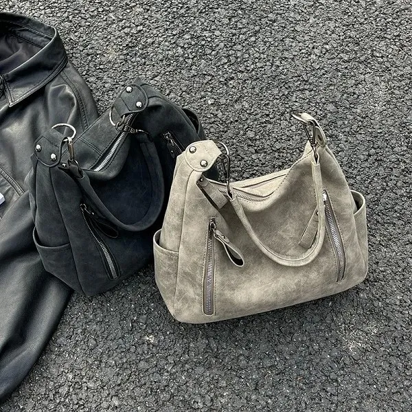 Sac à bandoulière rétro en cuir PU pour femme, sacs à main de grande capacité, designer de luxe, unique initié, oblique, hobos, 